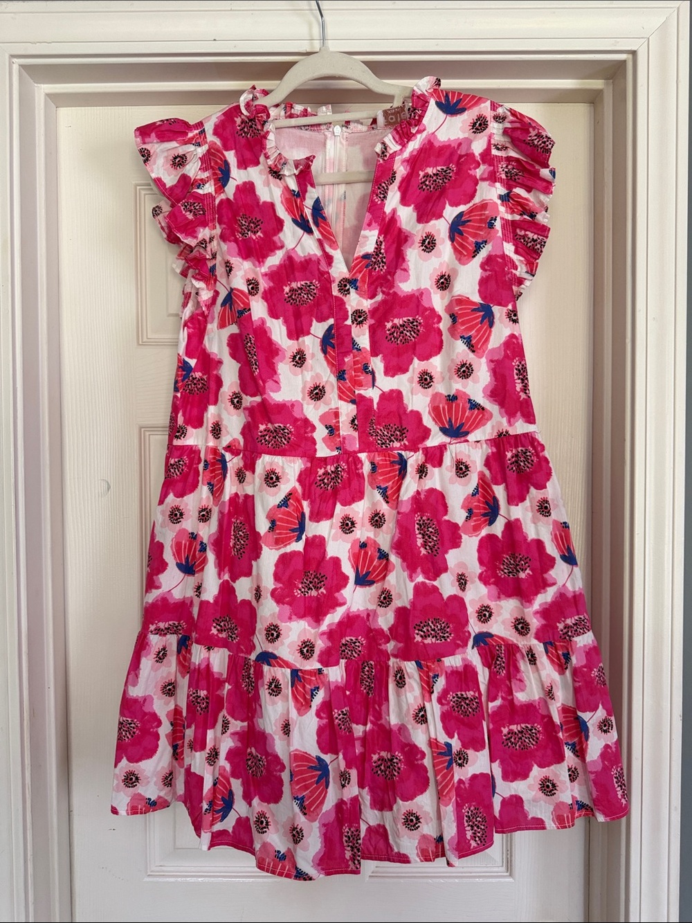 Pink Floral Ruffle Sleeve Dress